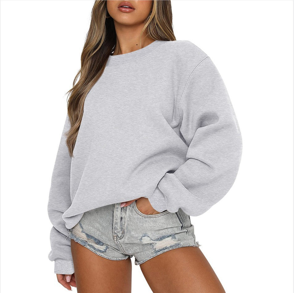 Women's oversized round neck sweatshirt made of cotton blend with dropped shoulders, brushed inside, and elastic cuffs Mune Fashion