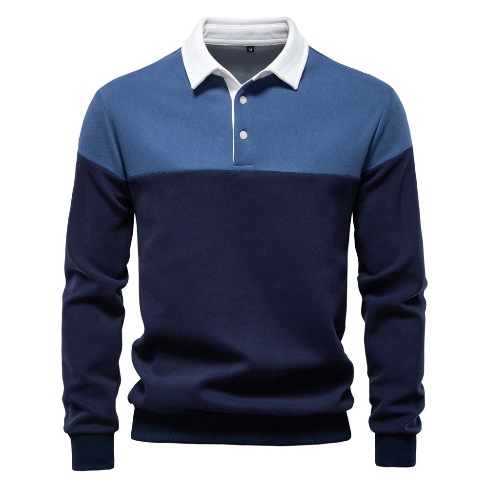 Men's sporty-elegant long-sleeve polo in rugby style with contrasting collar and wide chest panel Mune Fashion