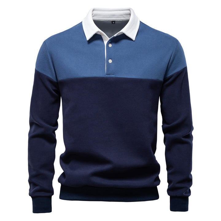 Men's sporty-elegant long-sleeve polo in rugby style with contrasting collar and wide chest panel Mune Fashion