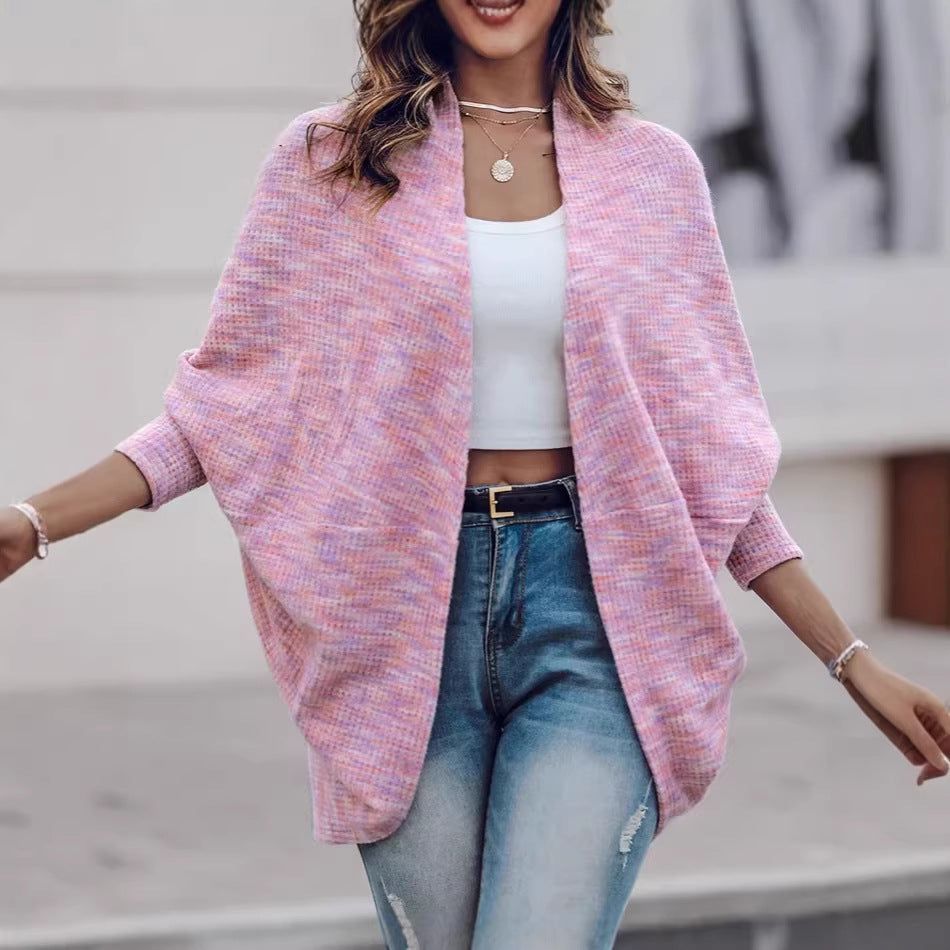 Women Oversized Knit Poncho with Open Front and Boucle Structure Drune