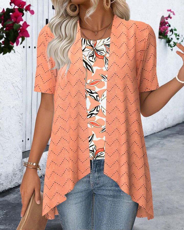 Women's Ajour knit cardigan with asymmetrical pointed hem and short sleeves Mune Fashion