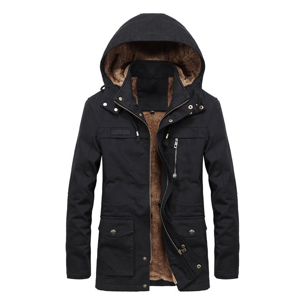 Men's Canvas Parka with Teddy Lining, Hidden Two-Way Zipper and Utility Pockets Mune Fashion