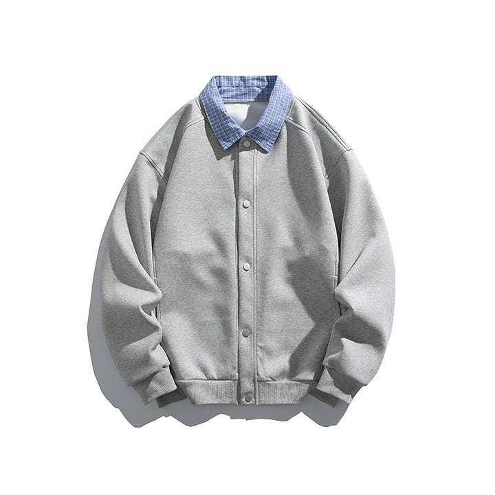 Men's Boxy Bomber Jacket with Contrast Shirt Collar, Snap Button Front & Ribbed Hem Mune Fashion