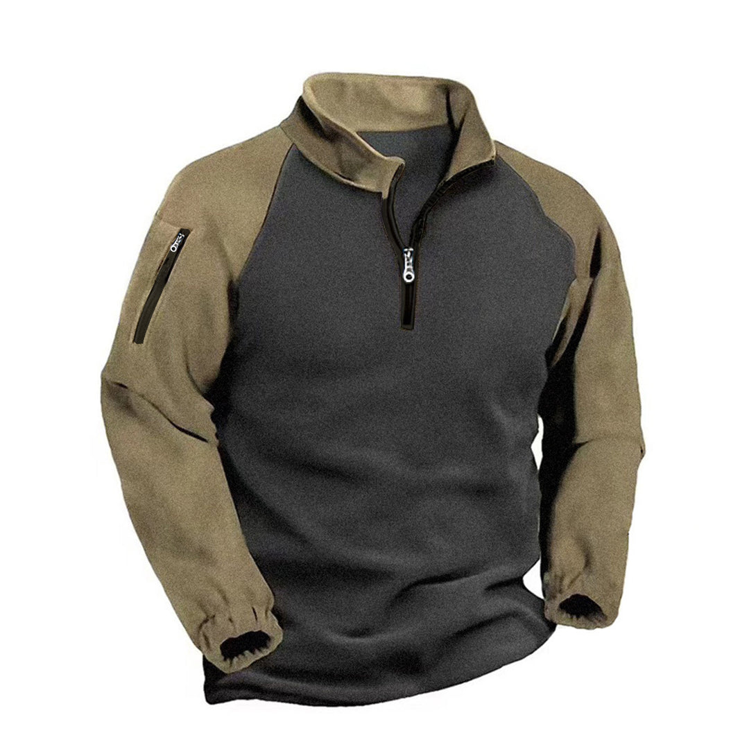 Men's Fleece Pullover with Half Zip, Arm Pocket and Elastic Cuffs Mune Fashion