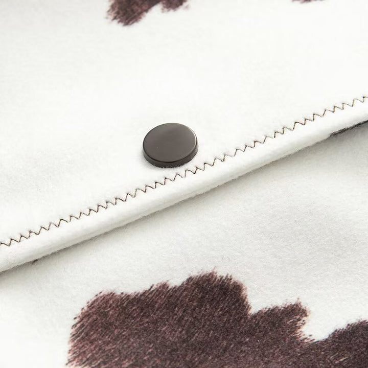 Women's Cropped Shirt Jacket in Boxy Cut with Cow Spot Print and Press Stud Placket Mune Fashion