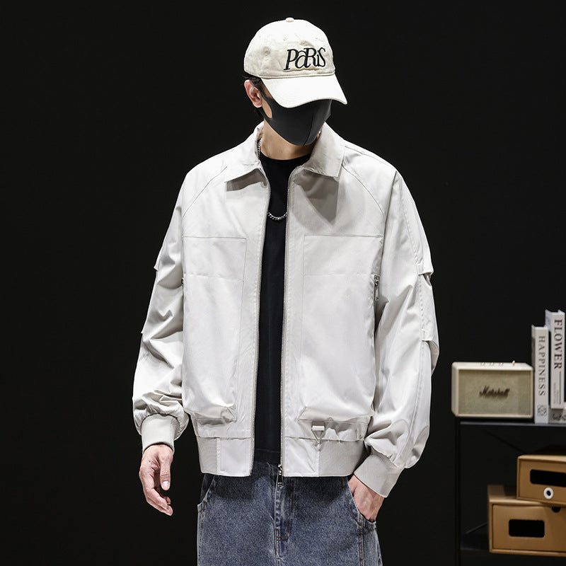 Men's Fashionable Bomber Jacket with High Collar and Practical Pockets