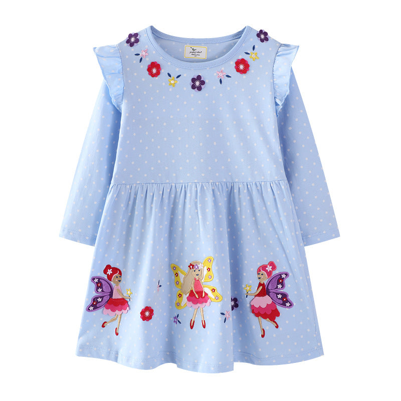 Girls long sleeve dress with cheerful fairy appliqués Mune Fashion