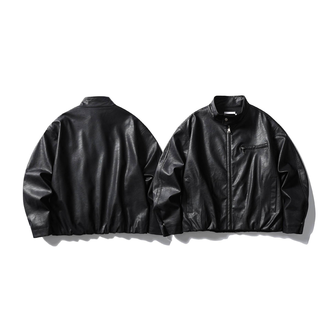 Men's leather pilot jacket with high stand-up collar and zip chest pocket Mune Fashion