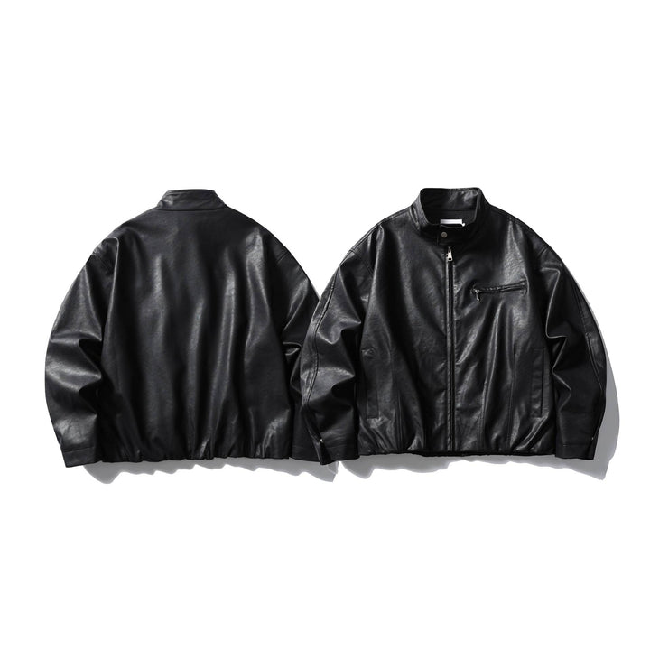 Men's leather pilot jacket with high stand-up collar and zip chest pocket Mune Fashion