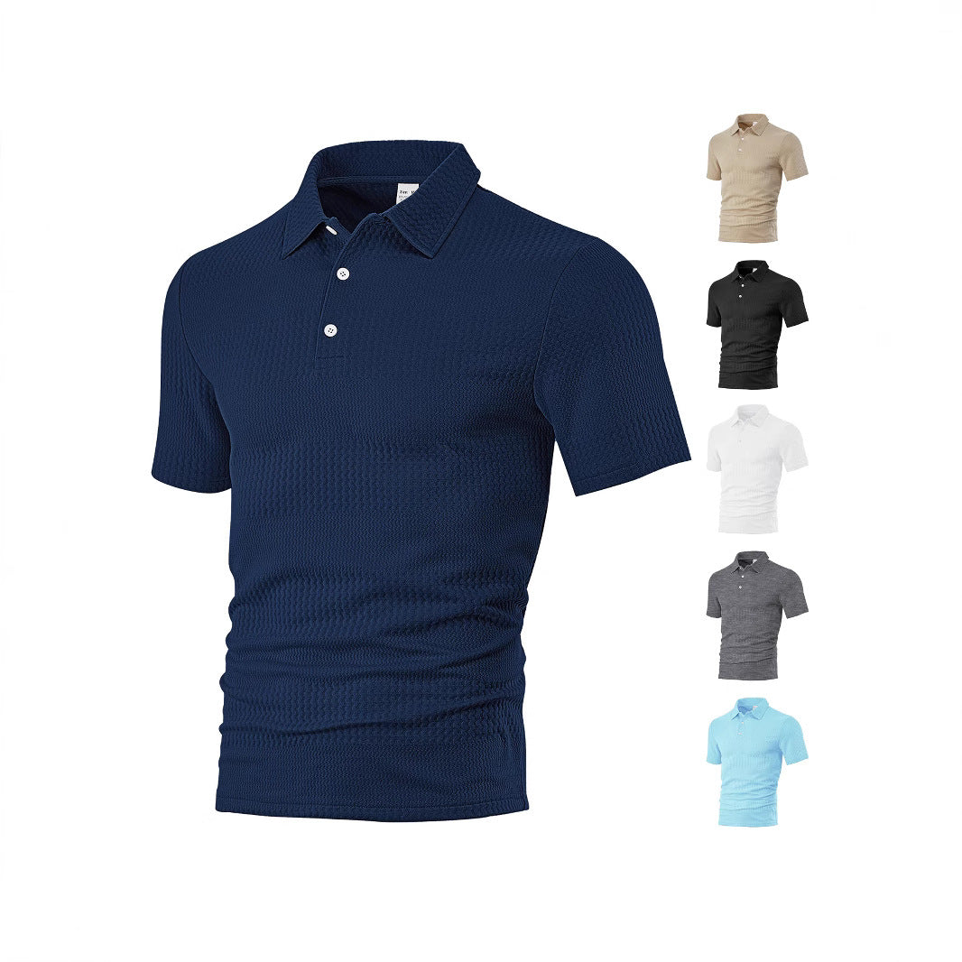 Men's body-hugging short sleeve polo made of elastic jacquard knit with shirt collar Mune Fashion