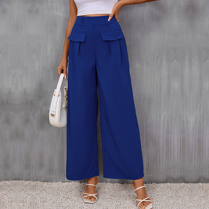 Ladies Elegant High-Waist Culotte Palazzo Trousers with Pleats and Flap Pockets Mune Fashion