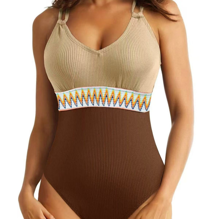 Women's One-Piece Swimsuit with Decorative Tribal Belt Mune Fashion