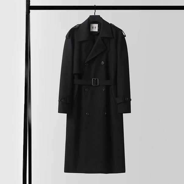 Men's Double-Breasted Trench Coat with Removable Waist Belt and Epaulettes Mune Fashion