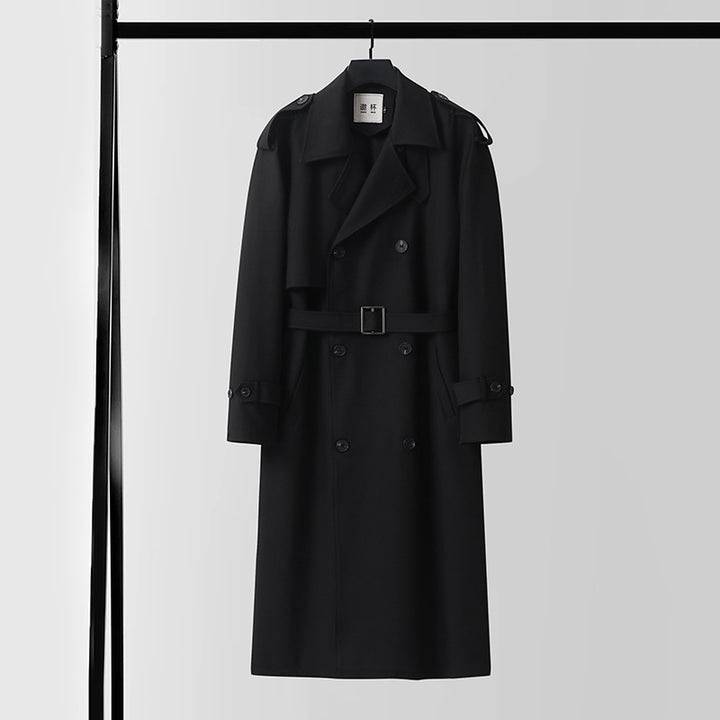 Men's Double-Breasted Trench Coat with Removable Waist Belt and Epaulettes Mune Fashion