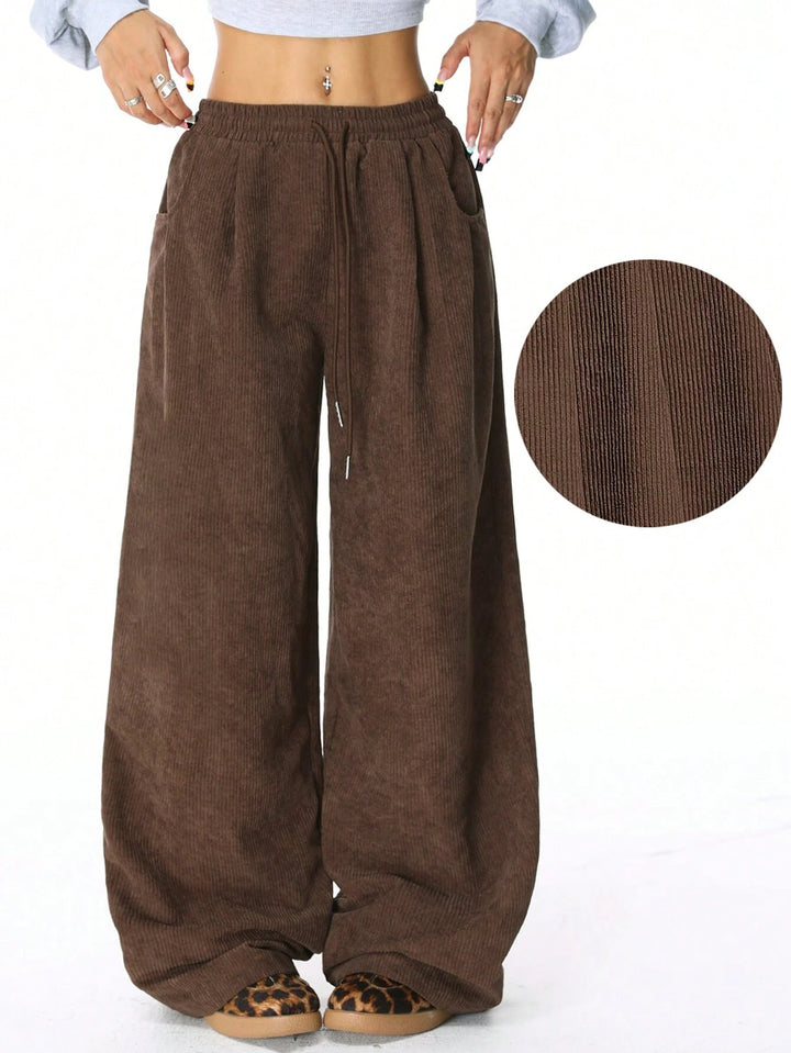 Ladies Wide Cord Trousers made of Fine Cord with High Elastic Waistband Mune Fashion