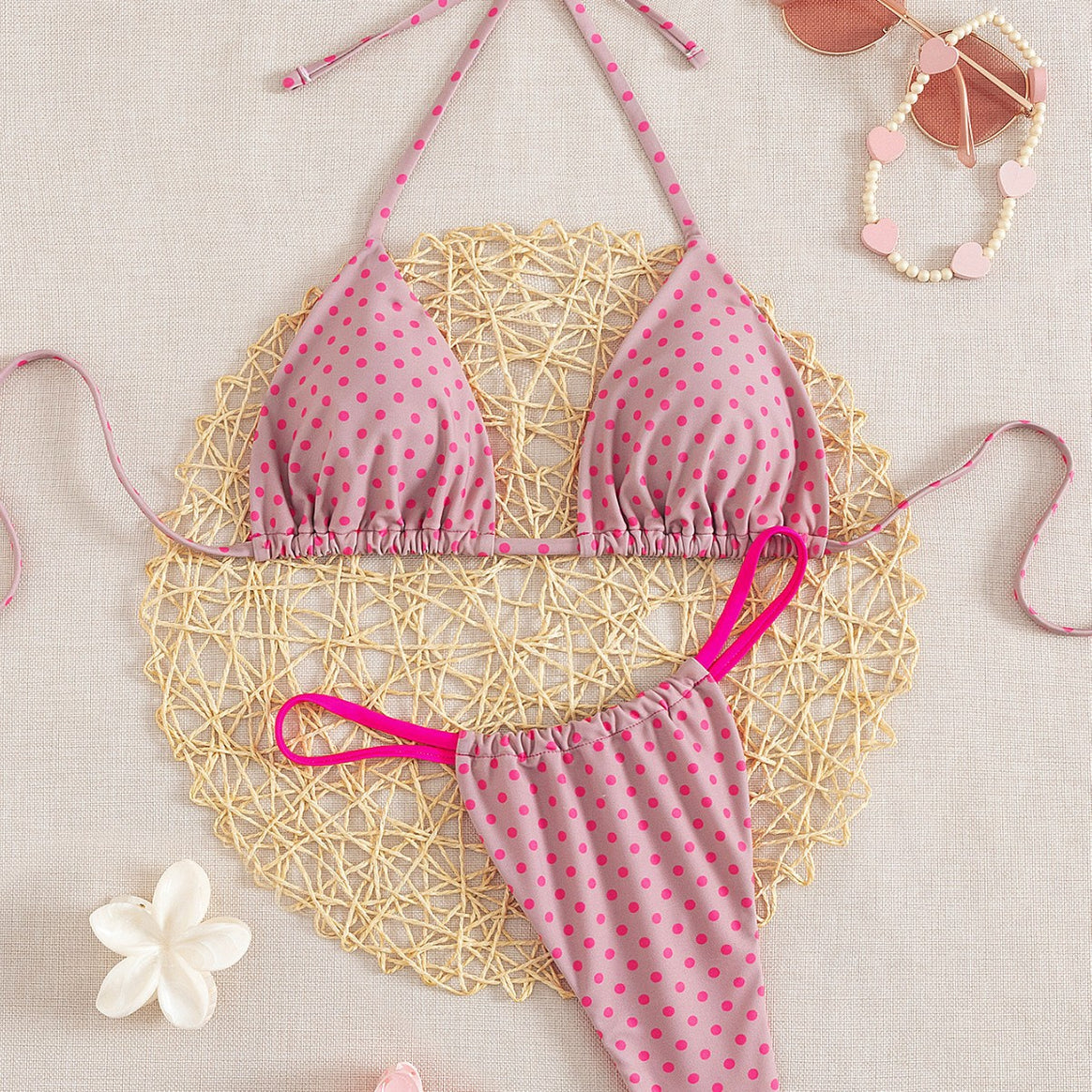 Women's triangle bikini with playful polka dot design and adjustable straps Mune Fashion