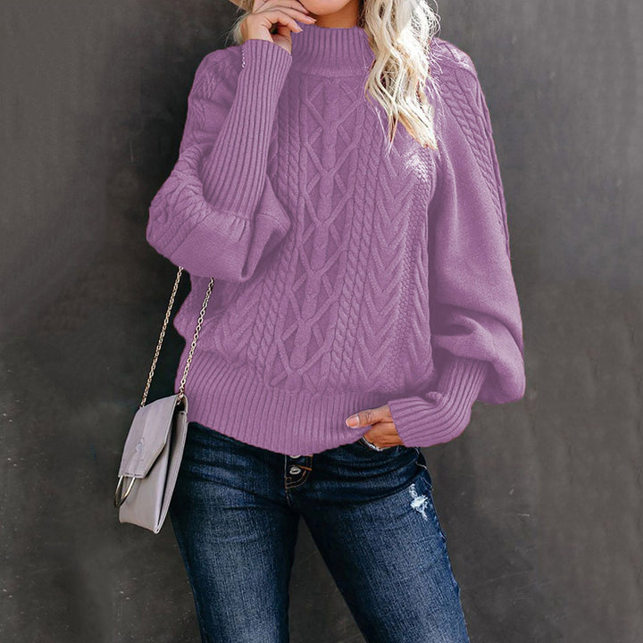 Women's cable knit sweater with turtleneck and balloon sleeves Mune Fashion