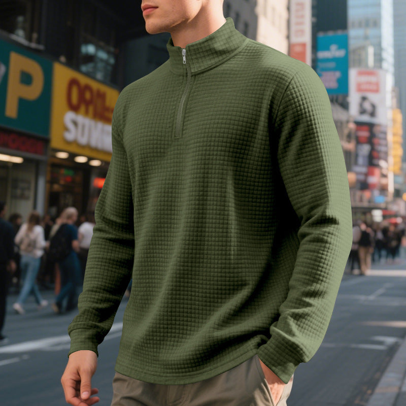 Men's nan City Thermal Pullover with short zipper stand-up collar and fine square structure Mune Fashion