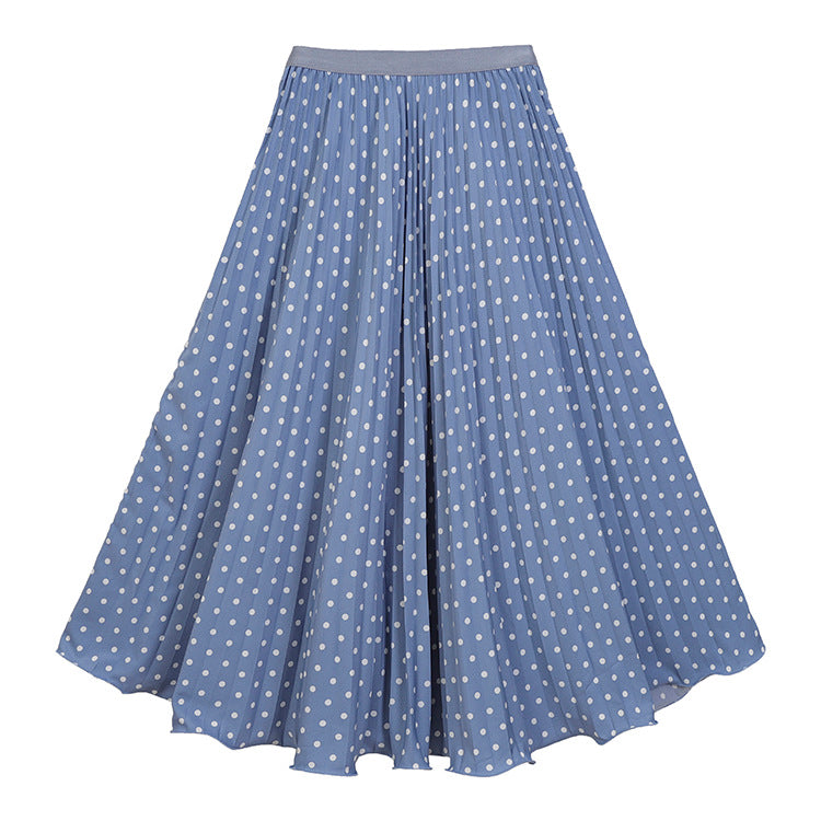Women's pleated circle midi skirt in retro polka dot design with elastic comfort waistband Mune Fashion