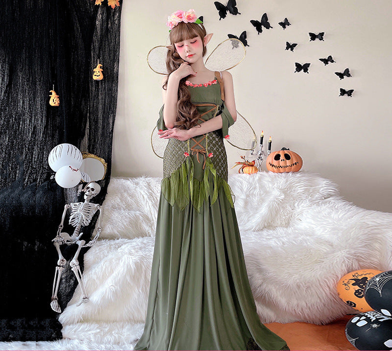 Girls Fairy Costume with Airy Sleeves and Floral Design Mune Fashion