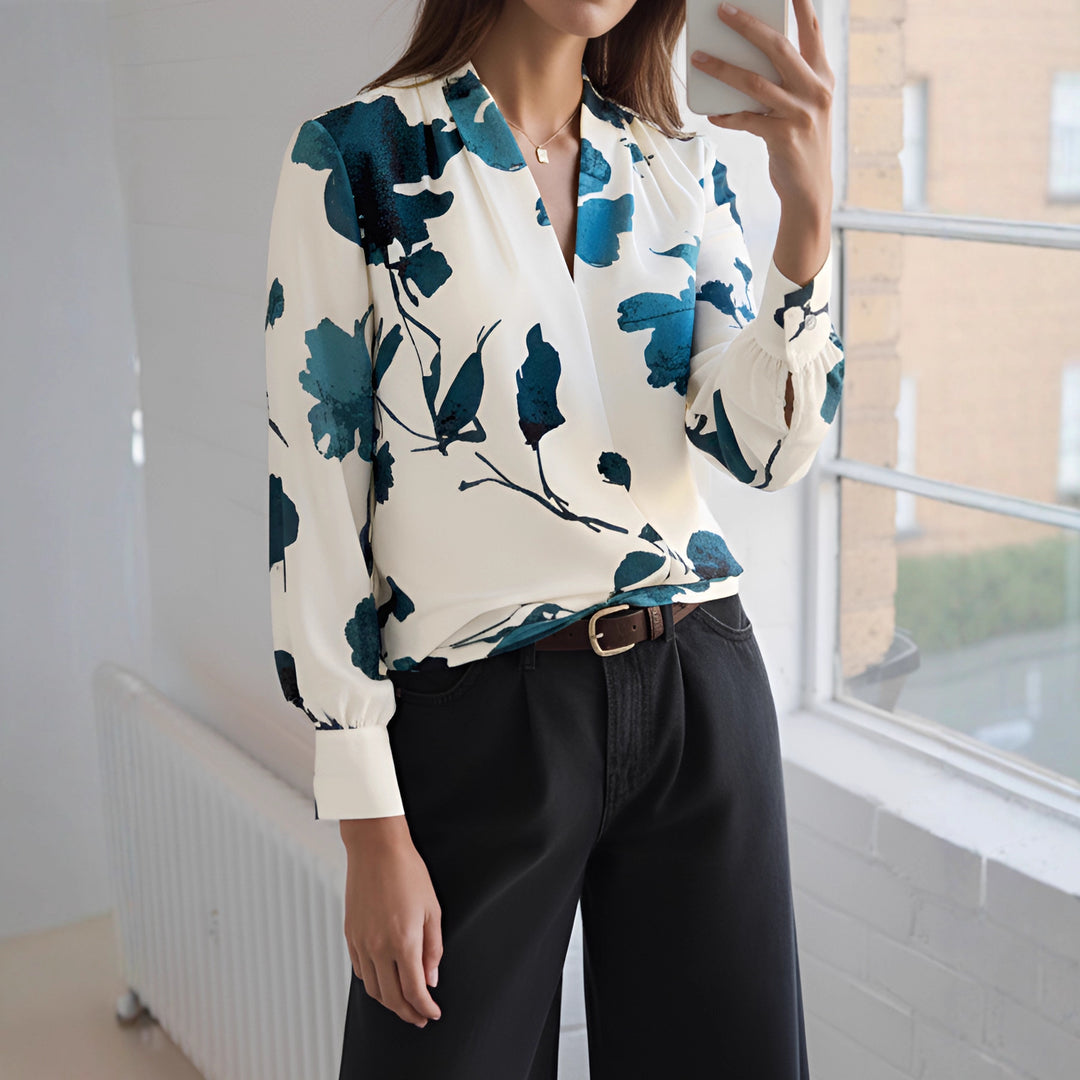 Women Elegant Blouse with Floral Pattern Mune Fashion