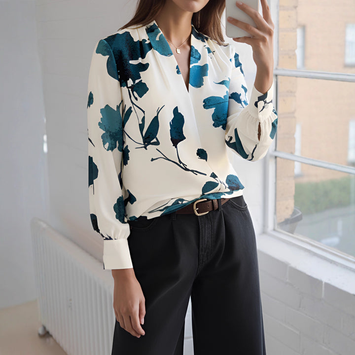 Women Elegant Blouse with Floral Pattern Mune Fashion