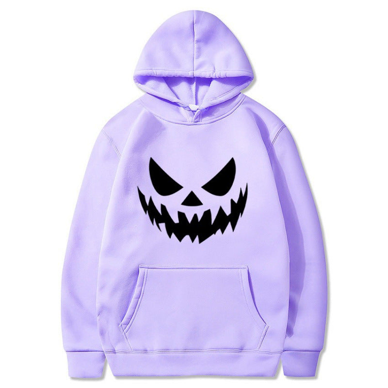 Unisex hooded sweatshirt with creepy pumpkin face print and oversized kangaroo pocket Mune Fashion