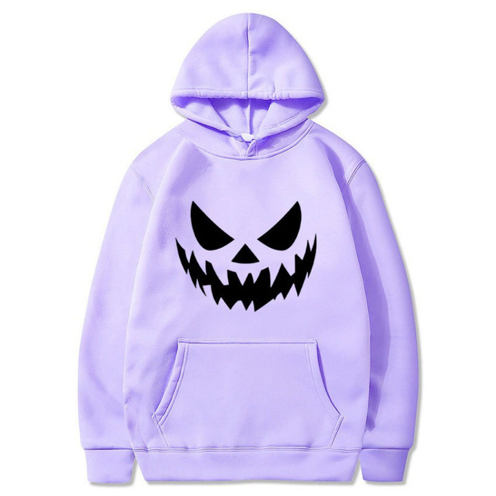 Unisex hooded sweatshirt with creepy pumpkin face print and oversized kangaroo pocket Mune Fashion