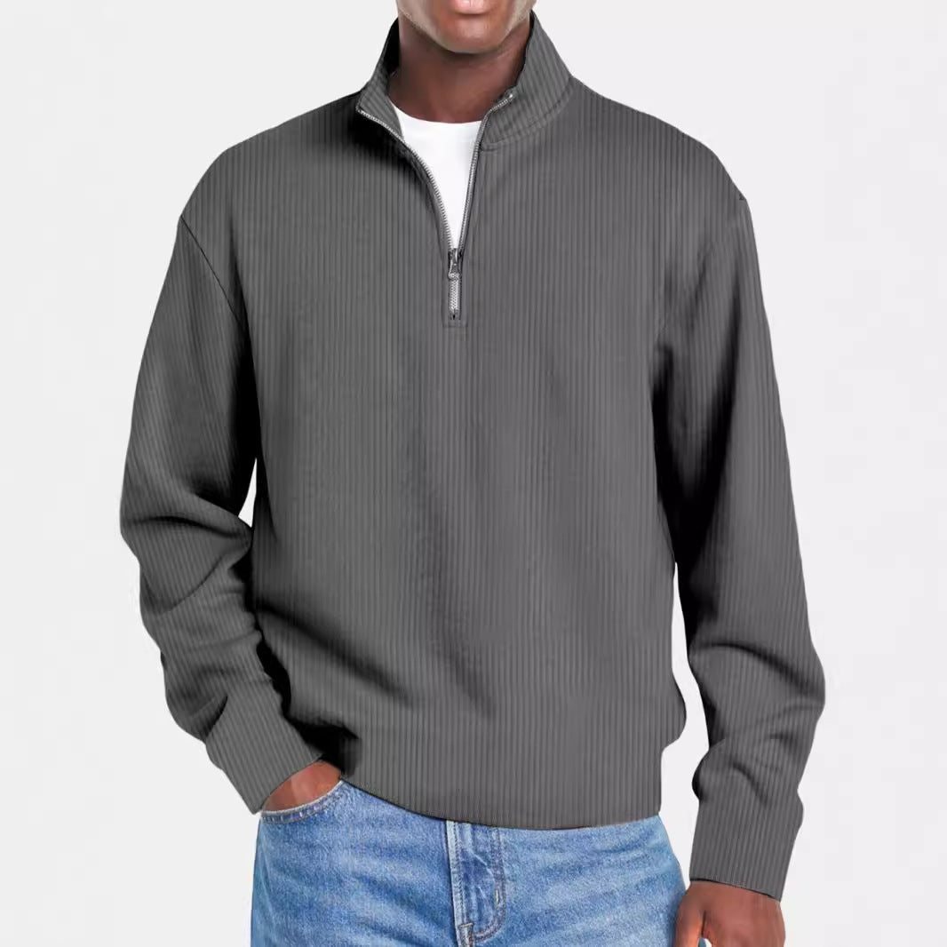 Men's ribbed troyer pullover with half zip and stand-up collar Mune Fashion