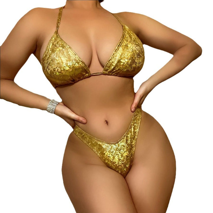 Women's Sparkling Triangle Bikini with High Waist Mune Fashion
