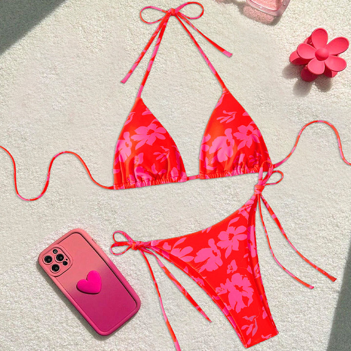 Women's Triangle Bikini with Floral Design and Adjustable Straps Mune Fashion
