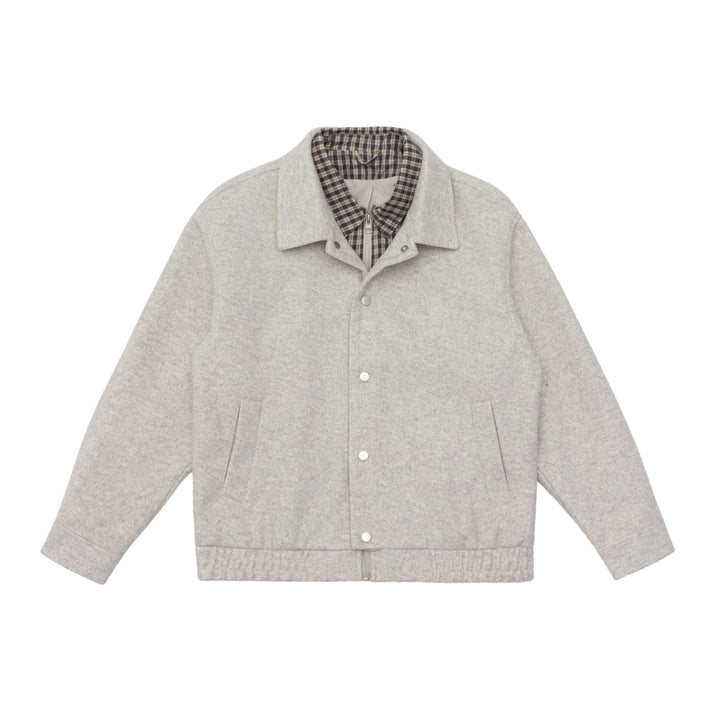 Men's short jacket made of wool blend with checked lined inner vest and snap button placket Mune Fashion