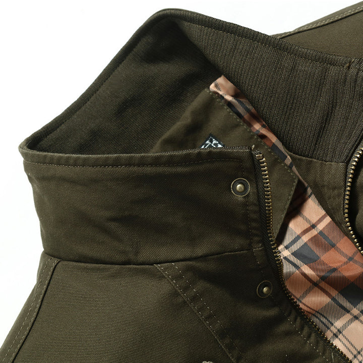 Men's canvas field jacket in pilot cut with checked lining, stand-up collar, and ribbed cuffs Mune Fashion