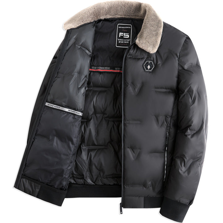 Men's quilted thermal jacket with faux fur collar windproof water-repellent and multiple zippered pockets Mune Fashion