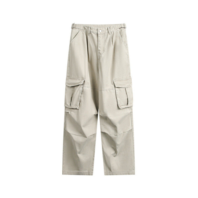 Men's Utility Cargo Pants with Wide Leg, Flap Pockets and Adjustable Waist Mune Fashion