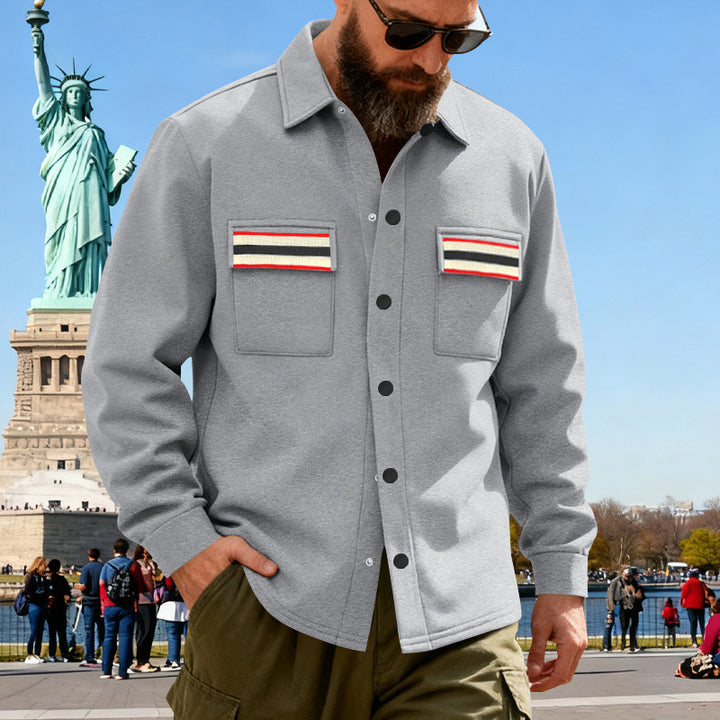 Men's overshirt jacket made of heavy cotton blend with chest pockets and contrast stripes Mune Fashion