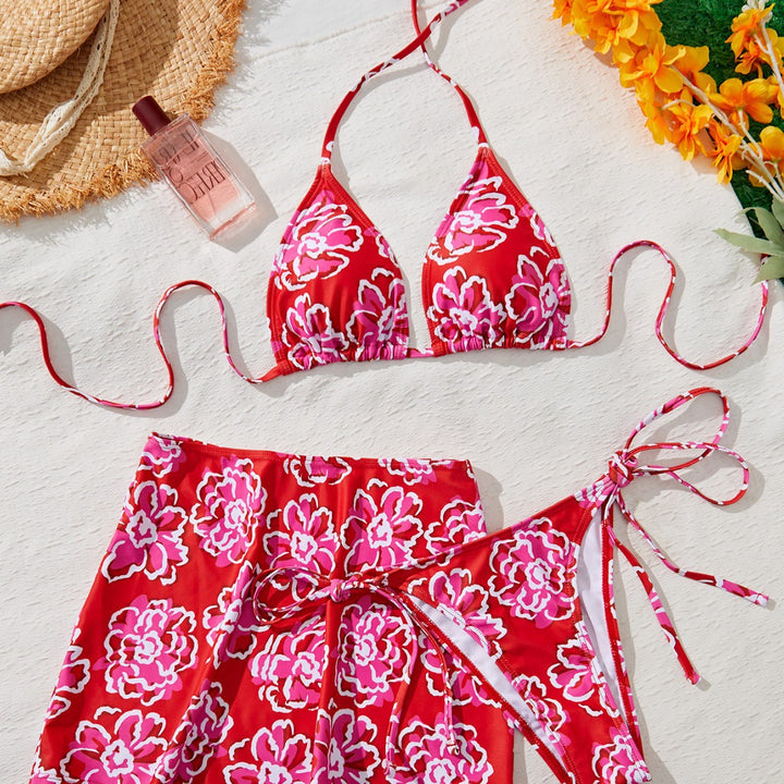 Ladies Bikini Set with floral skirt and sophisticated tie bands Mune Fashion