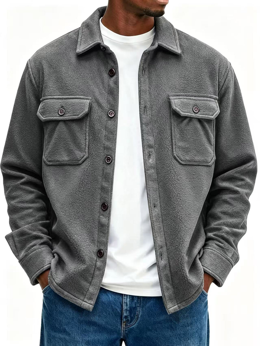 Men's fleece overshirt with chest pockets and shirt collar Mune Fashion