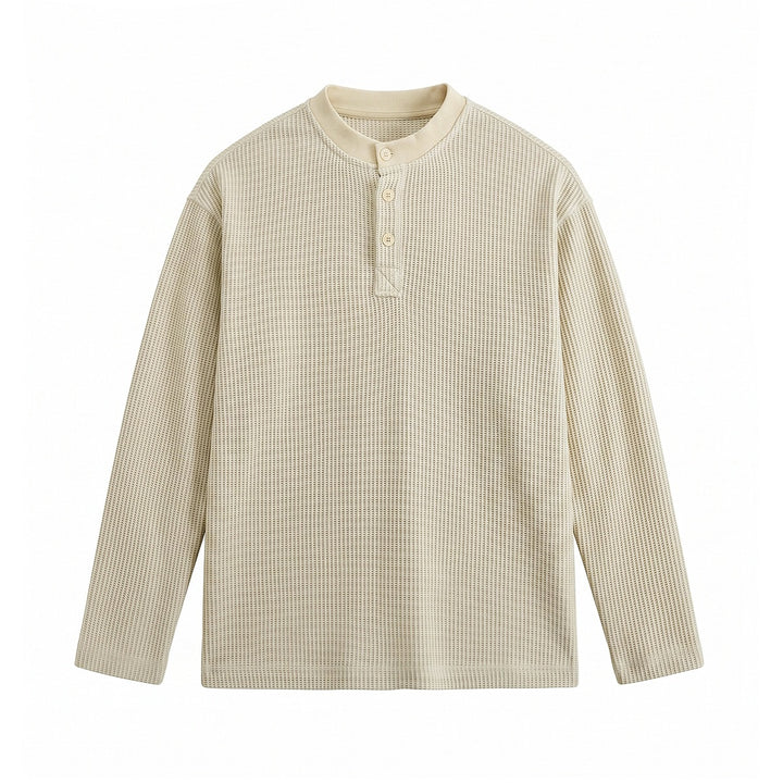 Men's waffle knit henley long sleeve shirt with button placket and relaxed fit Mune Fashion