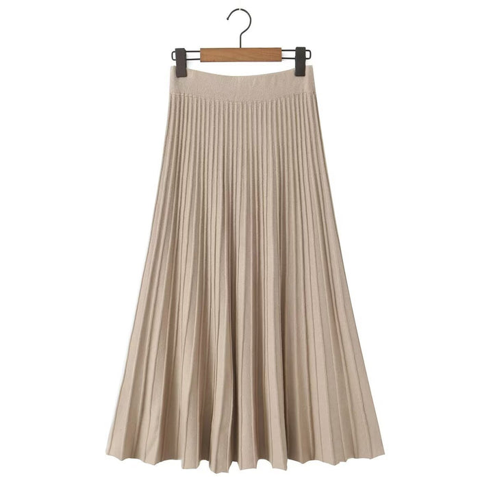 Women Pleated Maxi Skirt with High Stretch Waistband Mune Fashion