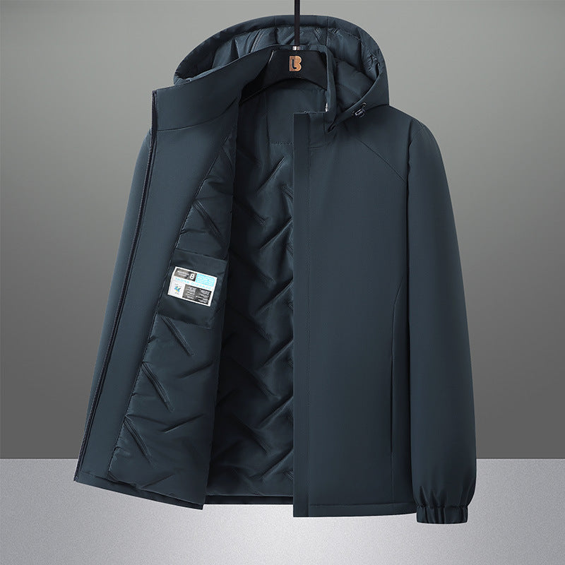 Men's water-repellent urban softshell hooded jacket with lightly padded quilted lining, concealed zipper, and elastic cuffs Mune Fashion