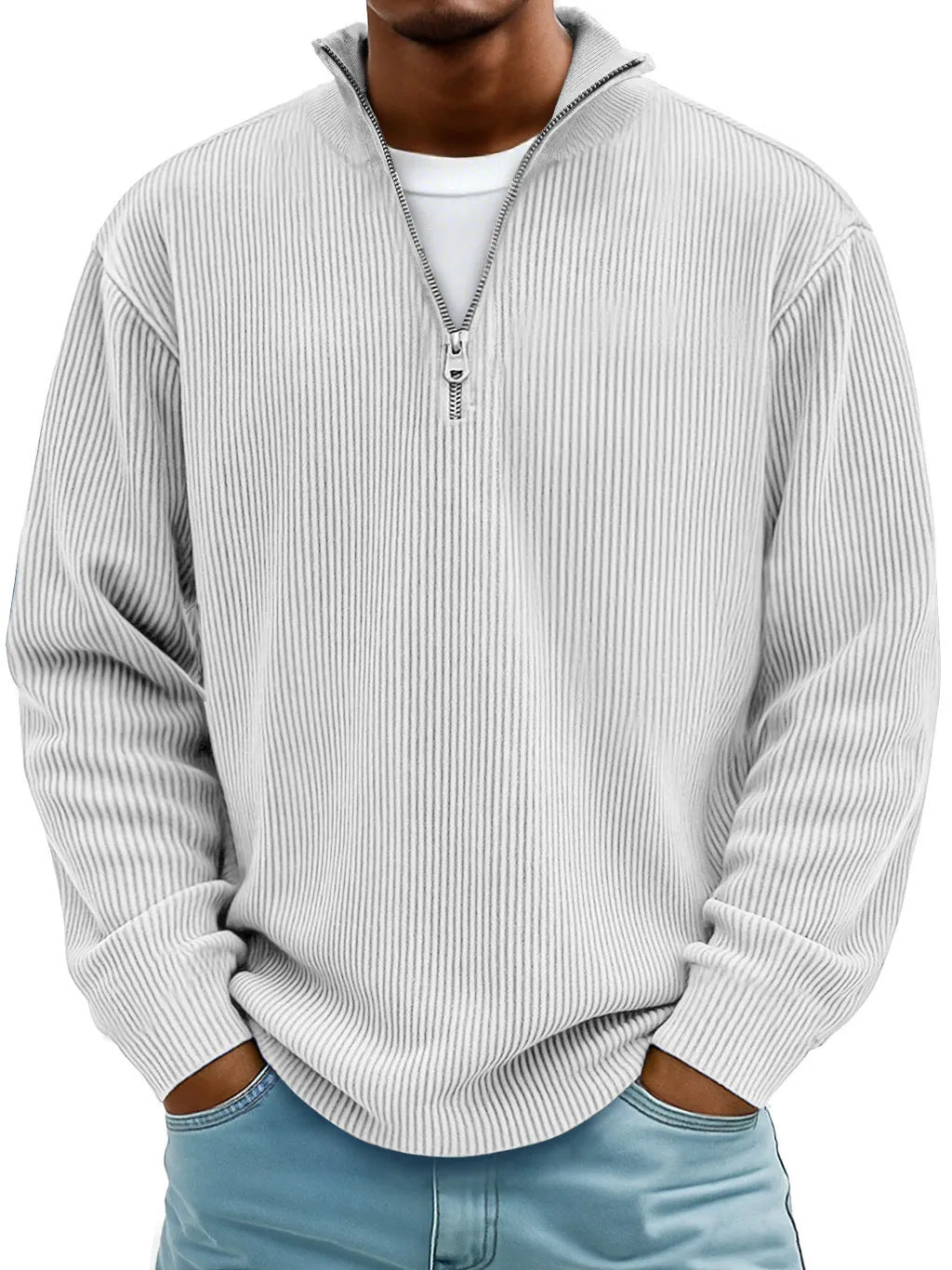 Men's ribbed knit pullover with half zipper and stand-up collar Mune Fashion