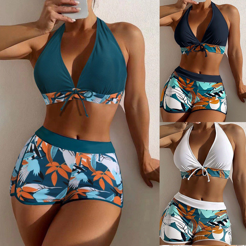 Women High-neck Bikini with Playful Floral Pattern Mune Fashion