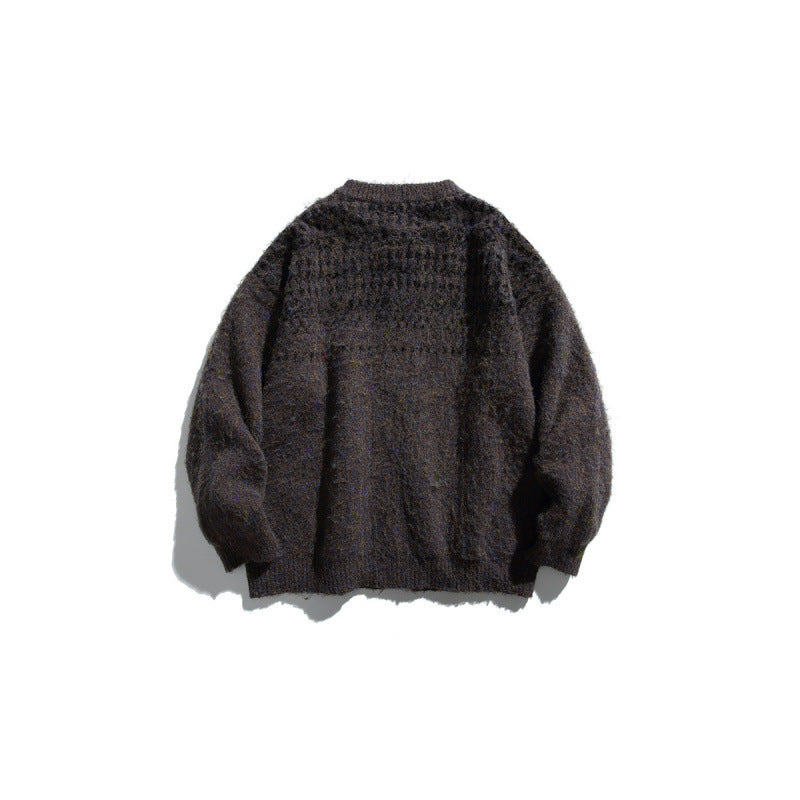 Women's Chunky Knit Oversized Cardigan in Mohair Look with Round Neckline and Button Placket Mune Fashion