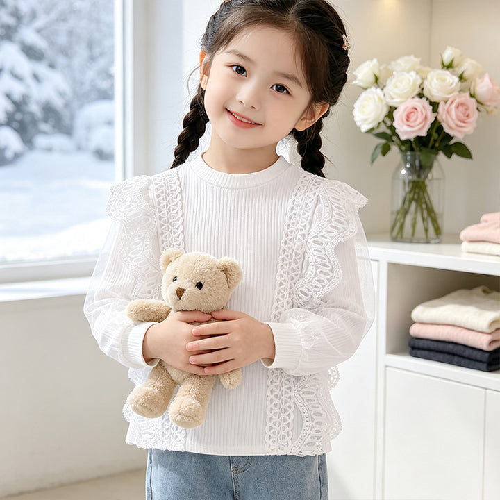 Girl elegant ruffled blouse with transparent tulle decoration Mune Fashion