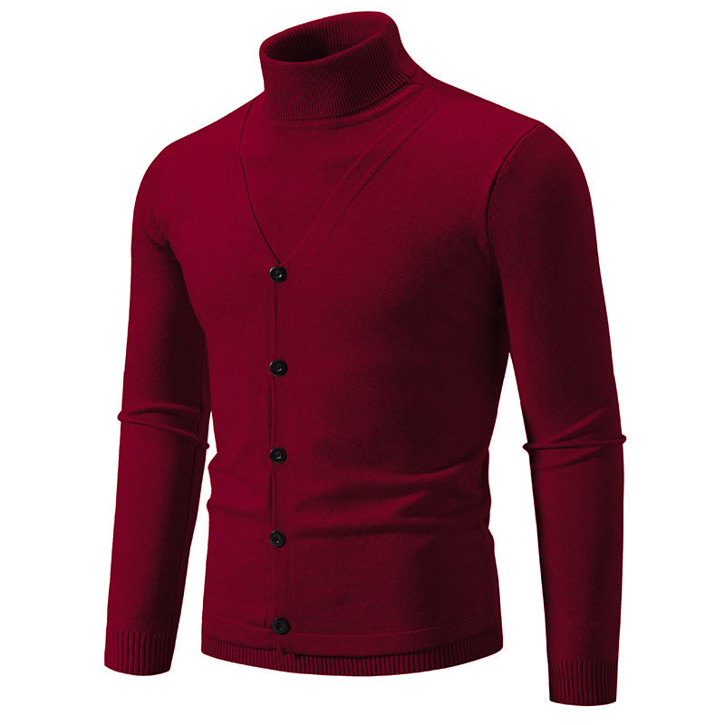 Men's Fine Turtleneck Sweater with Decorative Button Placket and Slim Silhouette Mune Fashion