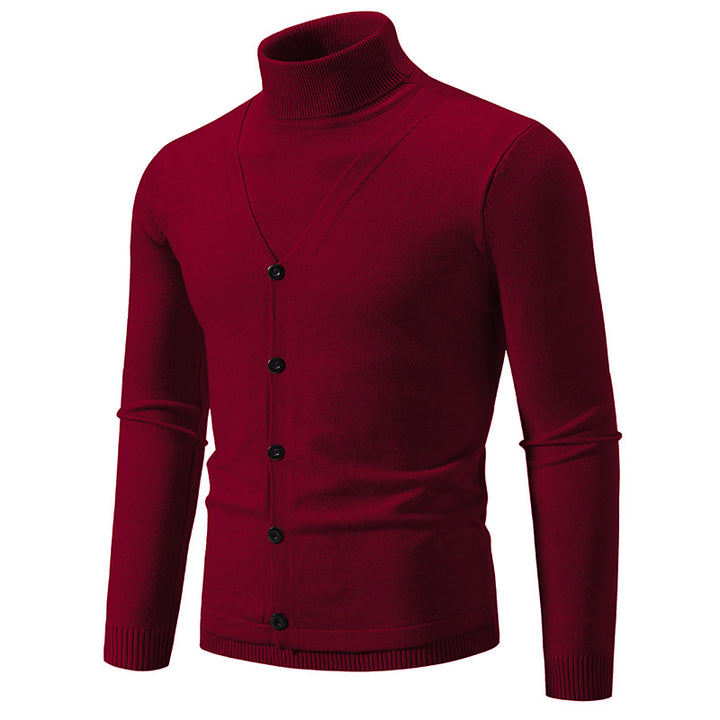 Men's Fine Turtleneck Sweater with Decorative Button Placket and Slim Silhouette Mune Fashion