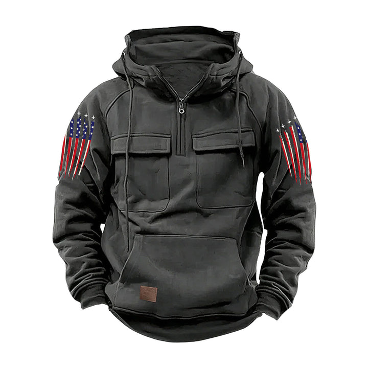 Men's hooded sweatshirt with half zip, cargo chest pockets and kangaroo pocket Mune Fashion