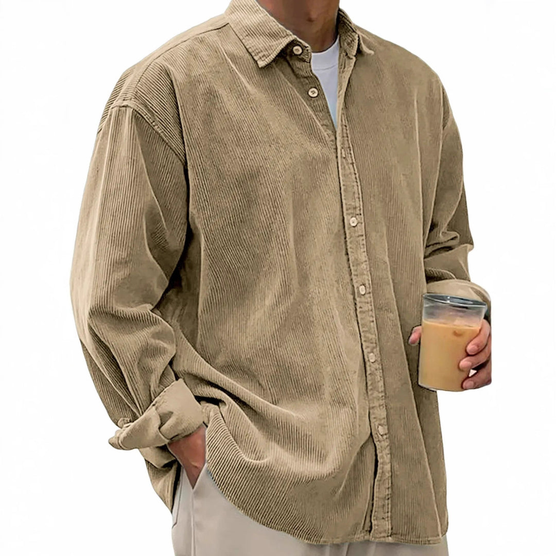 Men's long-sleeved oversized cord shirt with collar and continuous button placket Mune Fashion