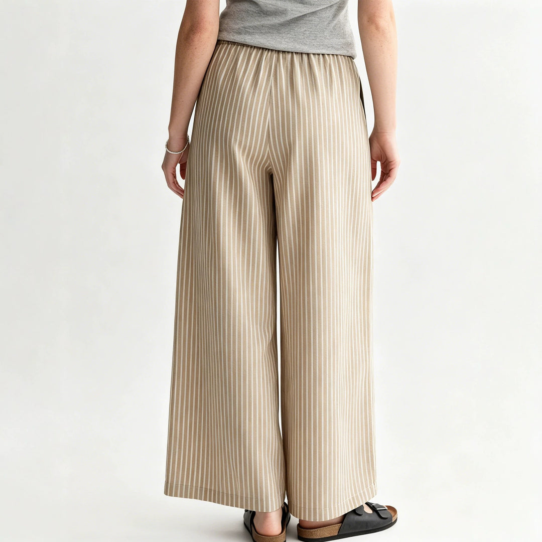 Women's Wide Linen Look Lounge Pants with Elastic Waistband and Drawstring Mune Fashion